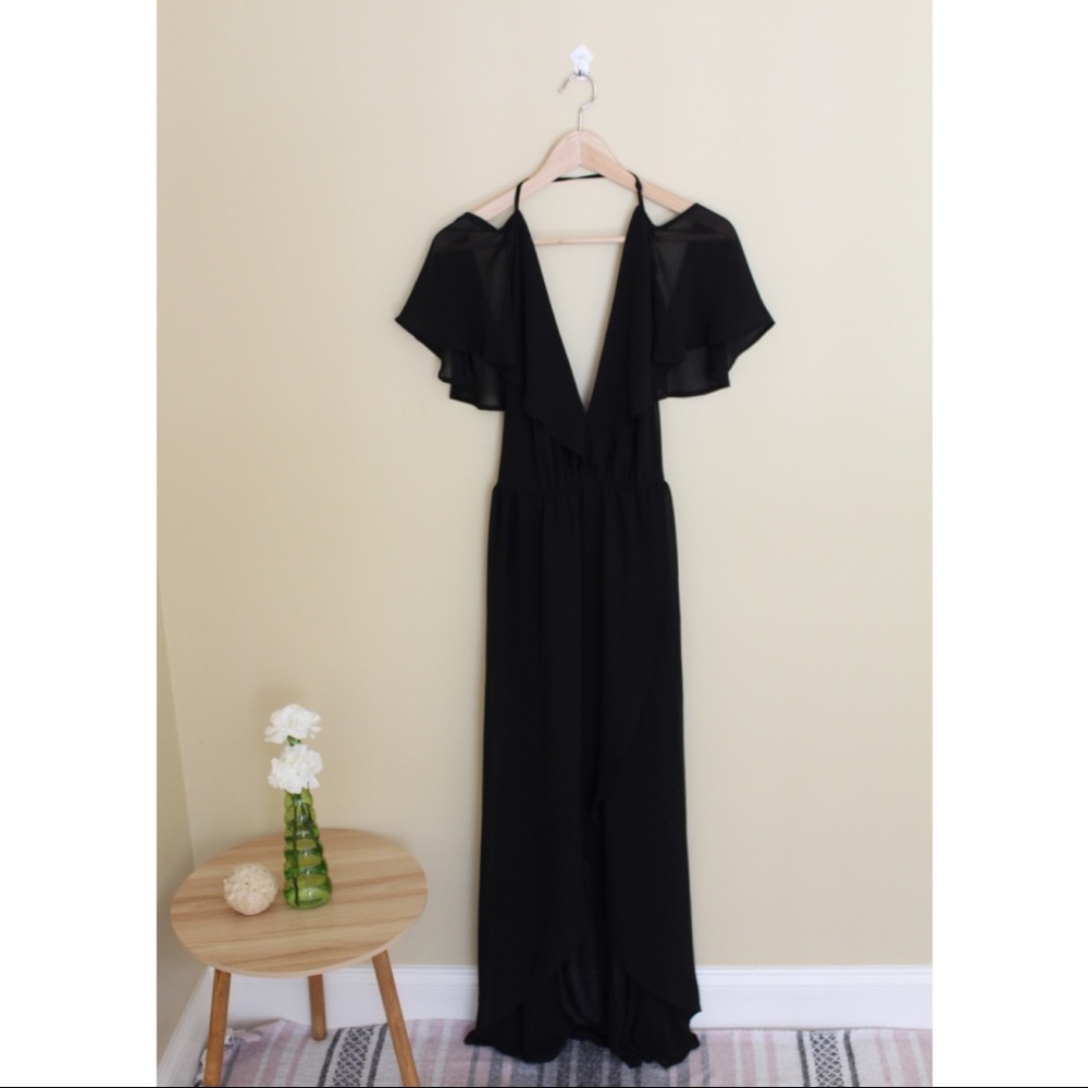 Flutter Sleeve Open Back Evening Gown